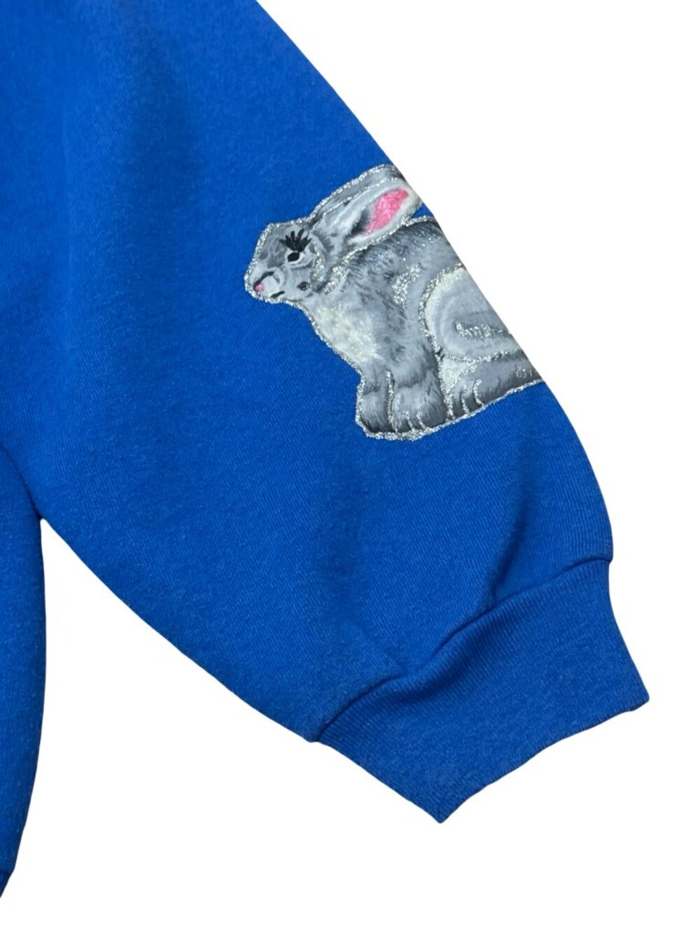 Vintage 1990s Fruit of the Loom Bunny Sweatshirt Blue Hand Painted Rabbit Made i - Picture 8 of 9